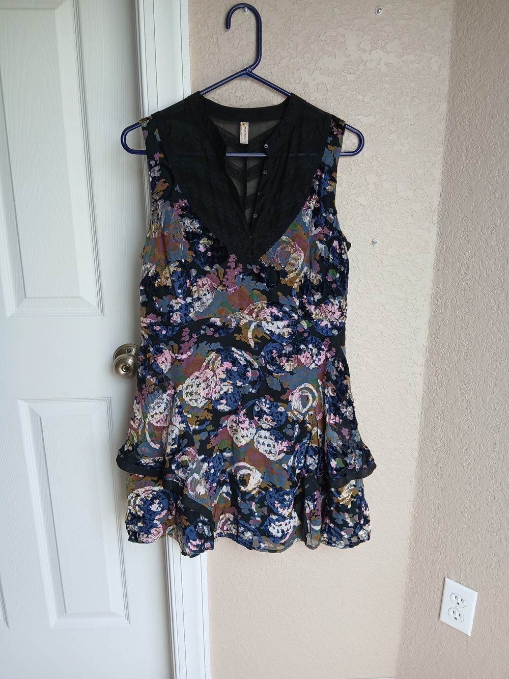 Free People Black Lace Detail Button-Up Top
